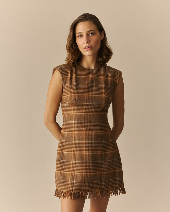 Bryn Wool Plaid Shaped Mini Dress Brown Brown / 14