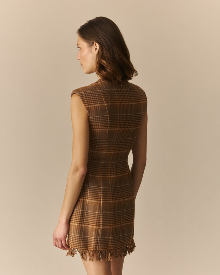 Bryn Wool Plaid Shaped Mini Dress Brown Brown / 14