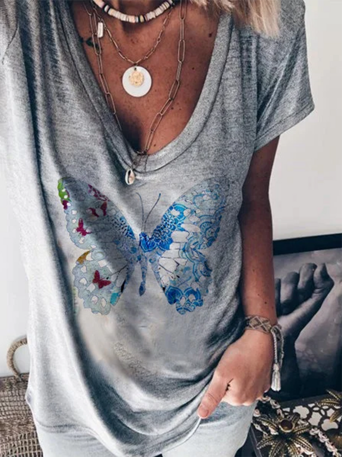 Butterfly Print T-shirt Casual Shirt