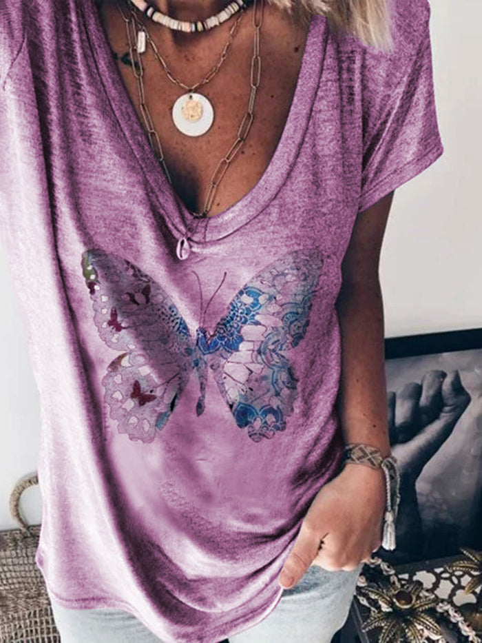 Butterfly Print T-shirt Casual Shirt