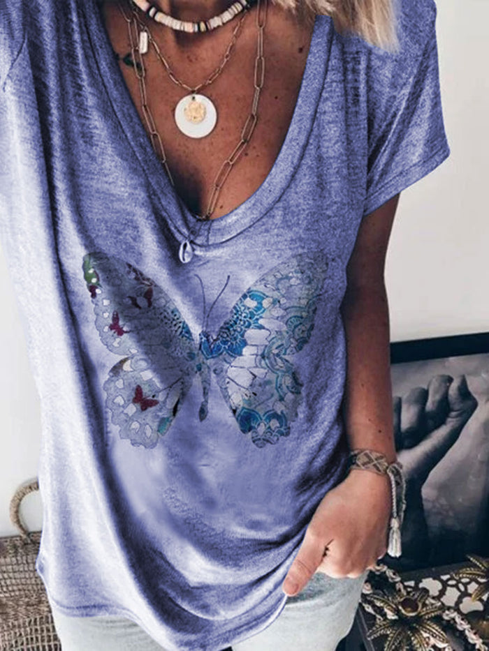 Butterfly Print T-shirt Casual Shirt