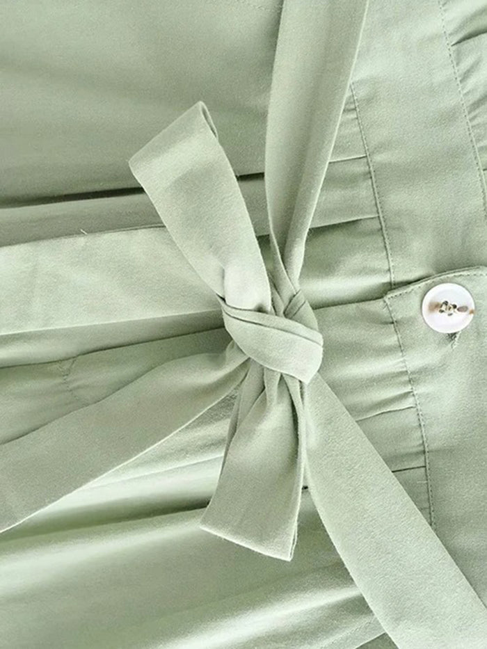 Button Belted Pockets Romper