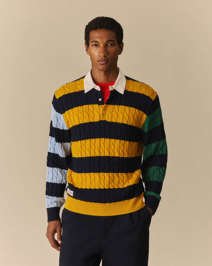 Cable Knit Cotton Sweater Rugby Multi-Color Multi-Color / XL