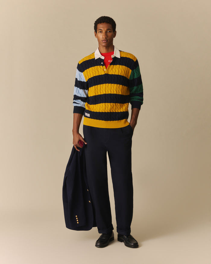 Cable Knit Cotton Sweater Rugby Multi-Color Multi-Color / XL