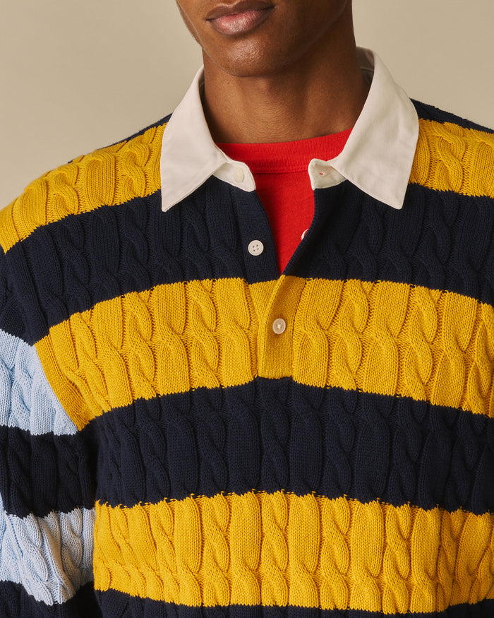 Cable Knit Cotton Sweater Rugby Multi-Color Multi-Color / XL