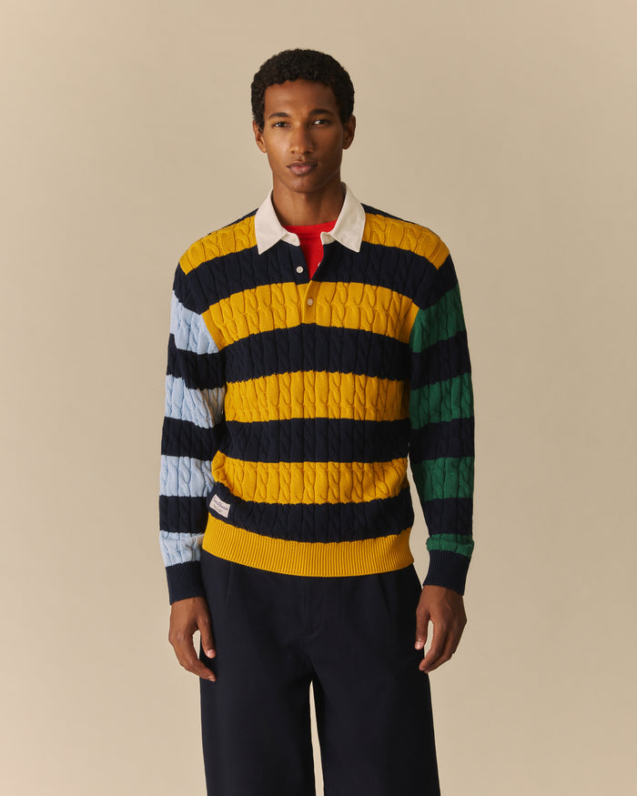 Cable Knit Cotton Sweater Rugby Multi-Color Multi-Color / XL