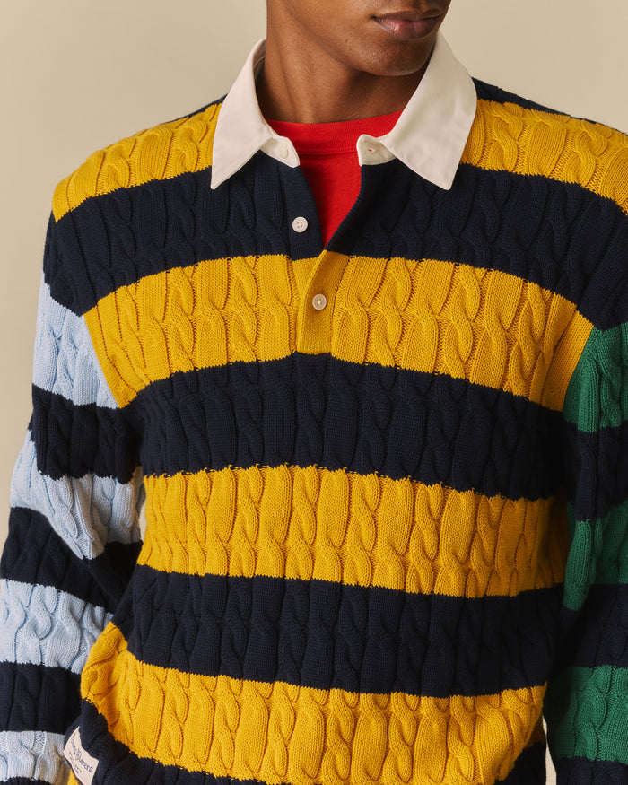 Cable Knit Cotton Sweater Rugby Multi-Color Multi-Color / XL