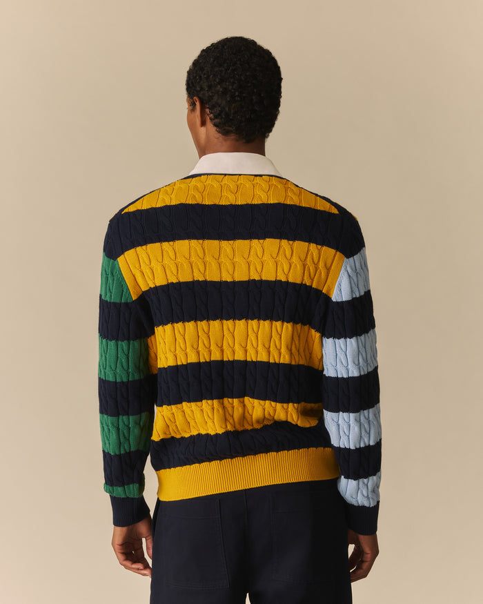 Cable Knit Cotton Sweater Rugby Multi-Color Multi-Color / XL