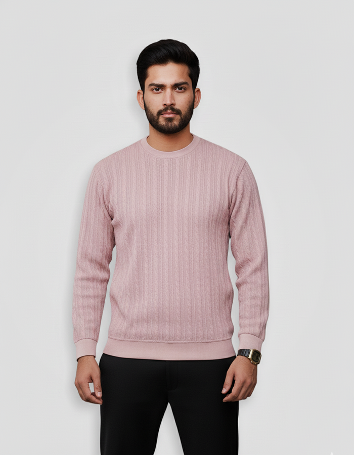 Cable Knit Sweatshirt - Pink