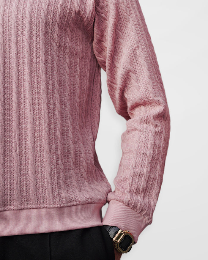 Cable Knit Sweatshirt - Pink
