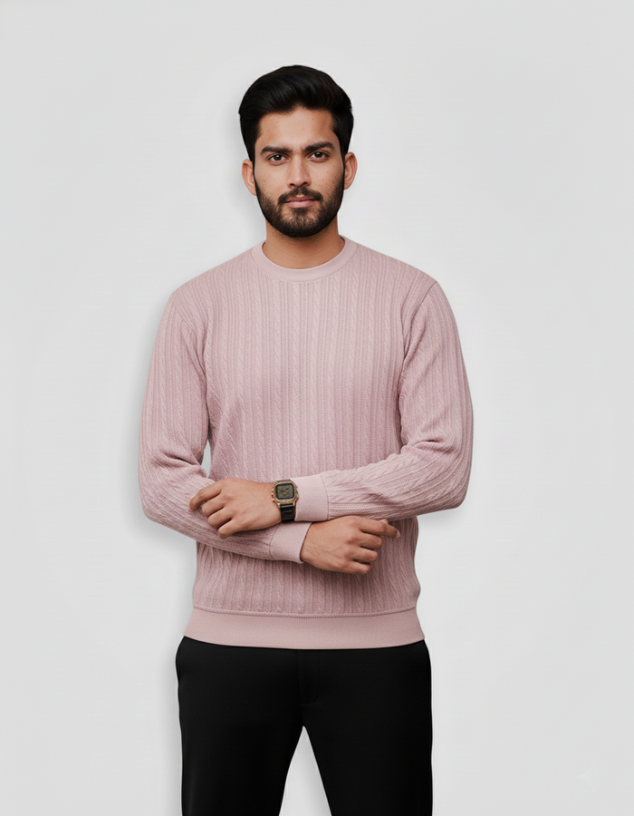 Cable Knit Sweatshirt - Pink