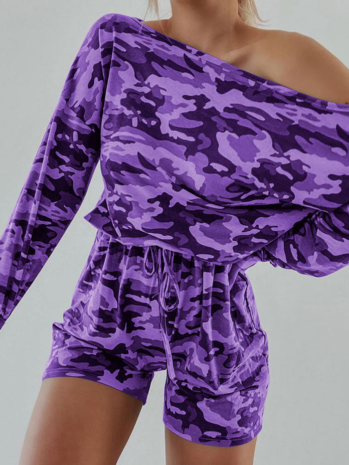 Camouflage Print One Shoulder Romper