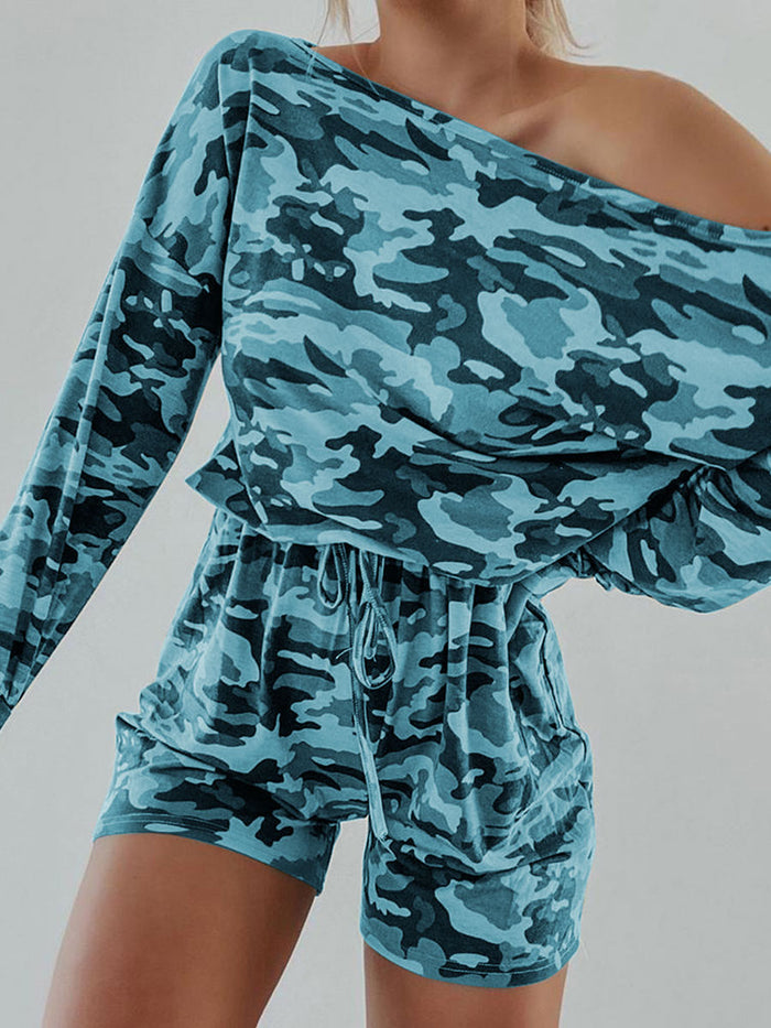 Camouflage Print One Shoulder Romper