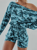Camouflage Print One Shoulder Romper