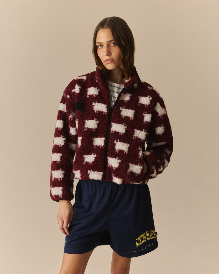 Caroline Cropped Sheep Sherpa Burgundy Burgundy / XL