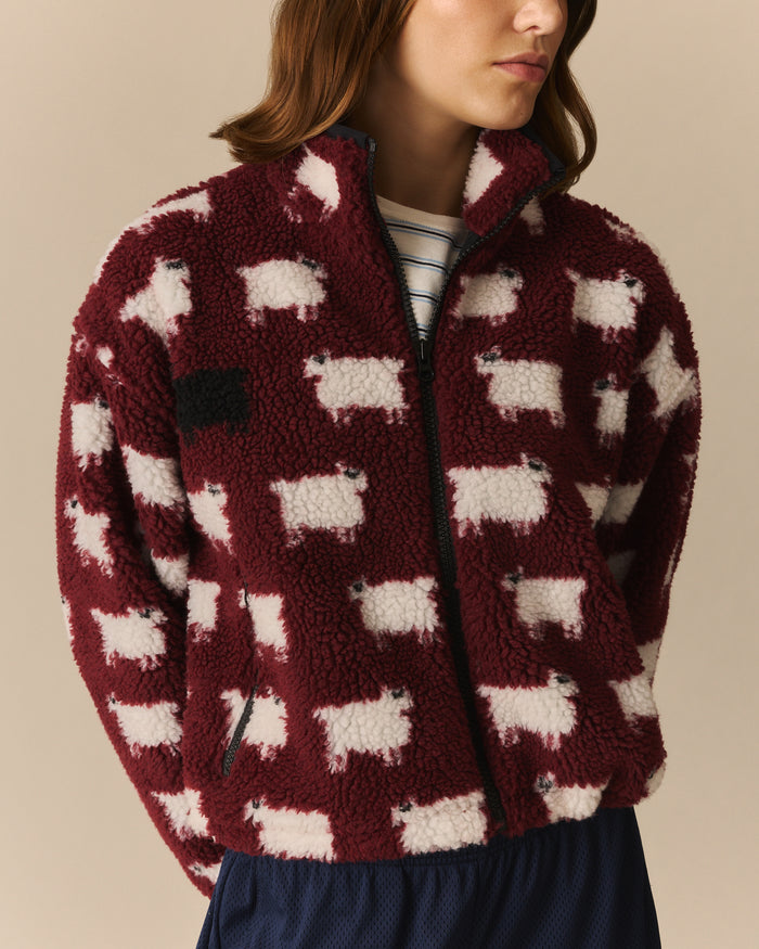 Caroline Cropped Sheep Sherpa Burgundy Burgundy / XL