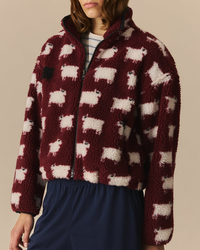 Caroline Cropped Sheep Sherpa Burgundy Burgundy / XL