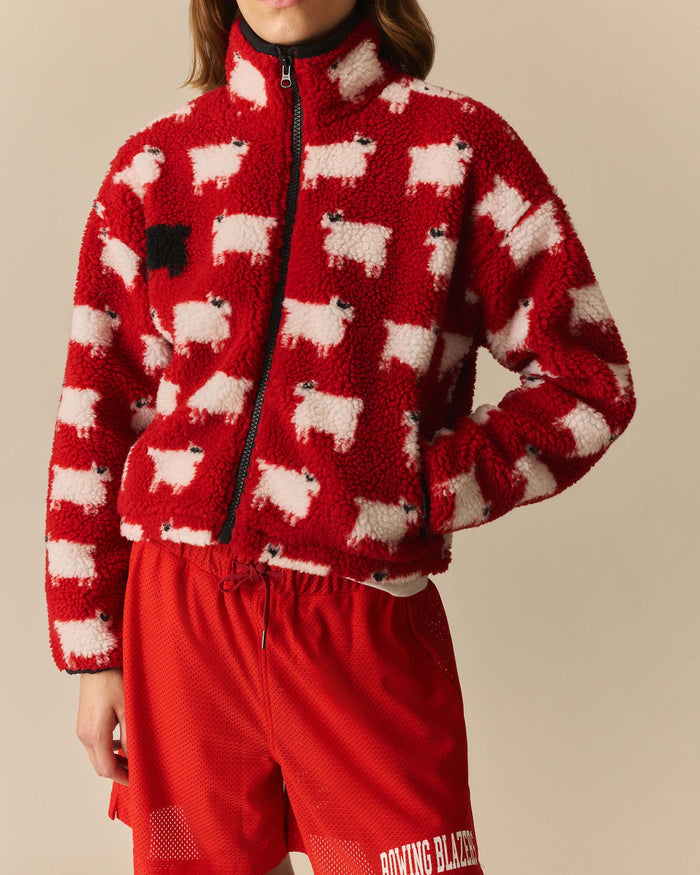 Caroline Cropped Sheep Sherpa Red Red / XL