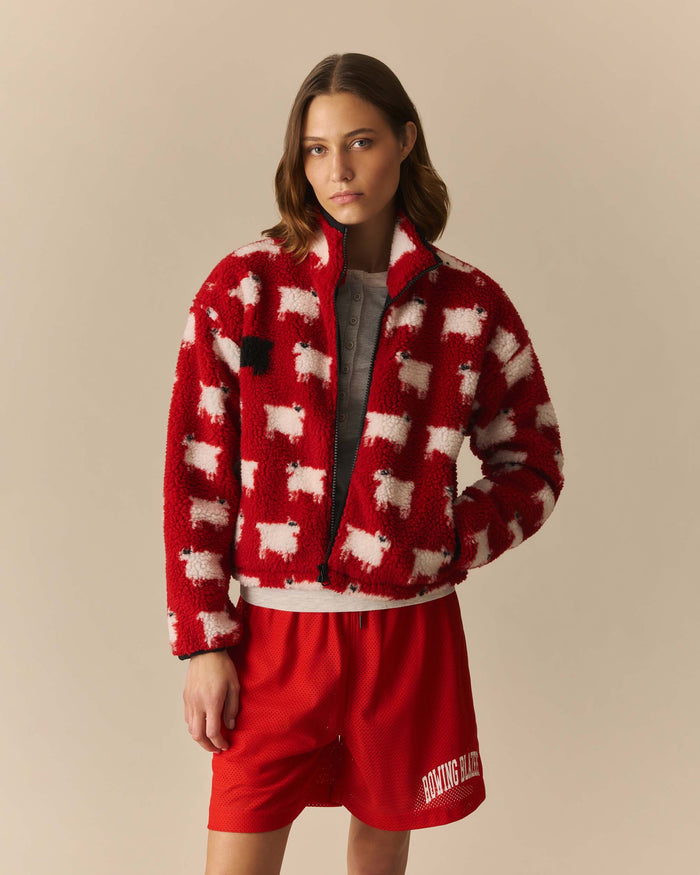 Caroline Cropped Sheep Sherpa Red Red / XL