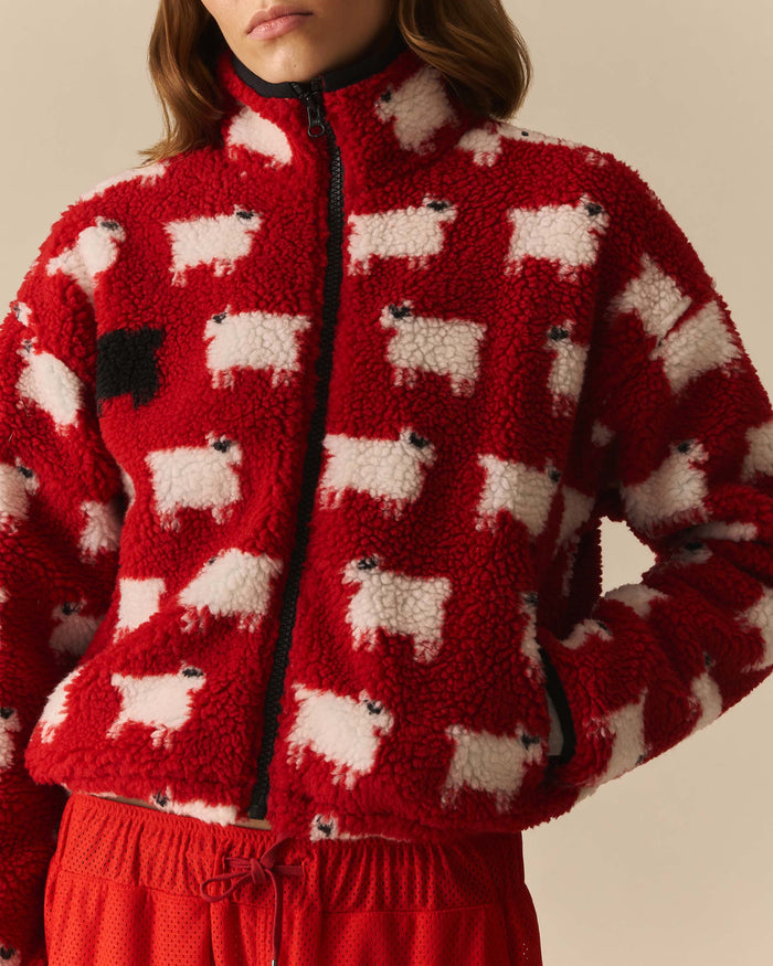 Caroline Cropped Sheep Sherpa Red Red / XL