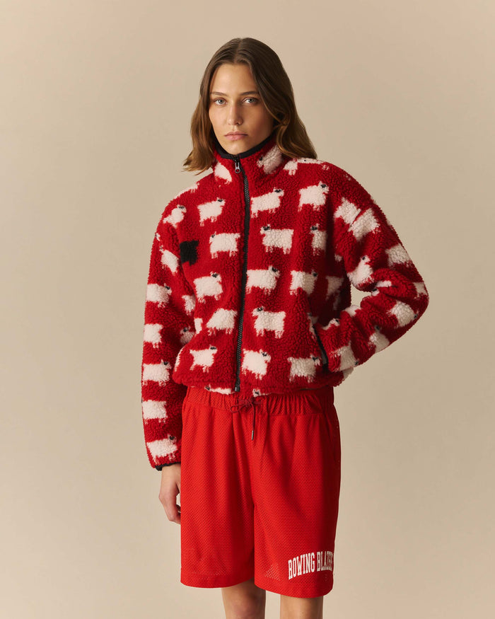 Caroline Cropped Sheep Sherpa Red Red / XL