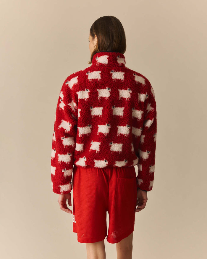 Caroline Cropped Sheep Sherpa Red Red / XL