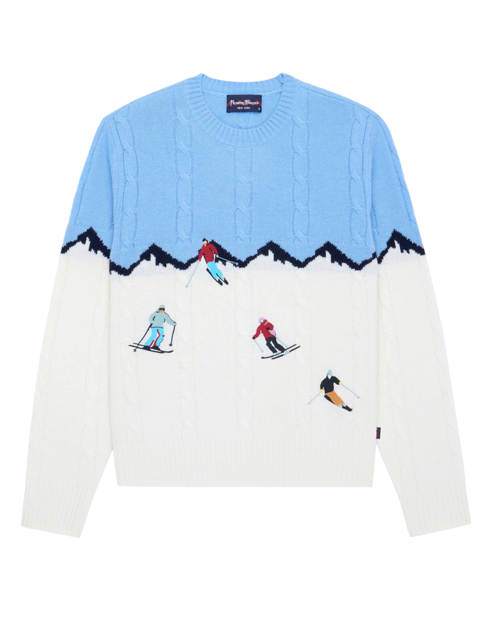 Cashmere Apres Skis Cable Knit Sweater Blue Multi