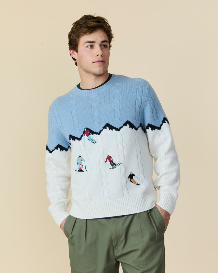 Cashmere Apres Skis Cable Knit Sweater Blue Multi