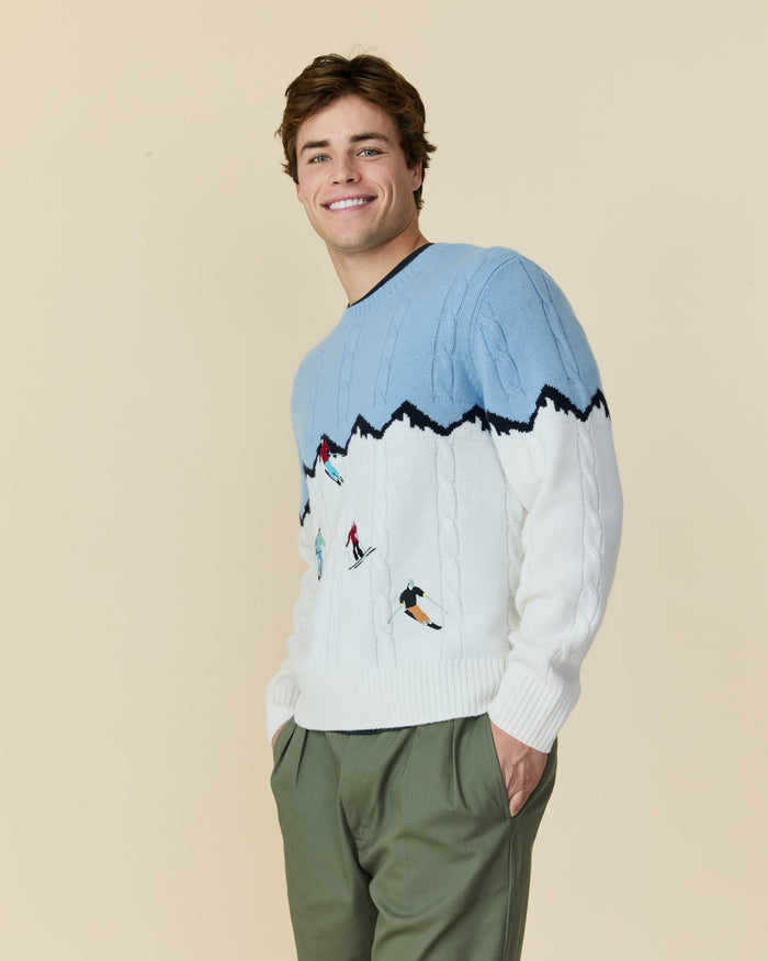 Cashmere Apres Skis Cable Knit Sweater Blue Multi