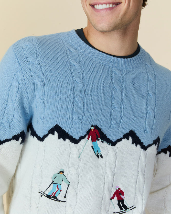 Cashmere Apres Skis Cable Knit Sweater Blue Multi