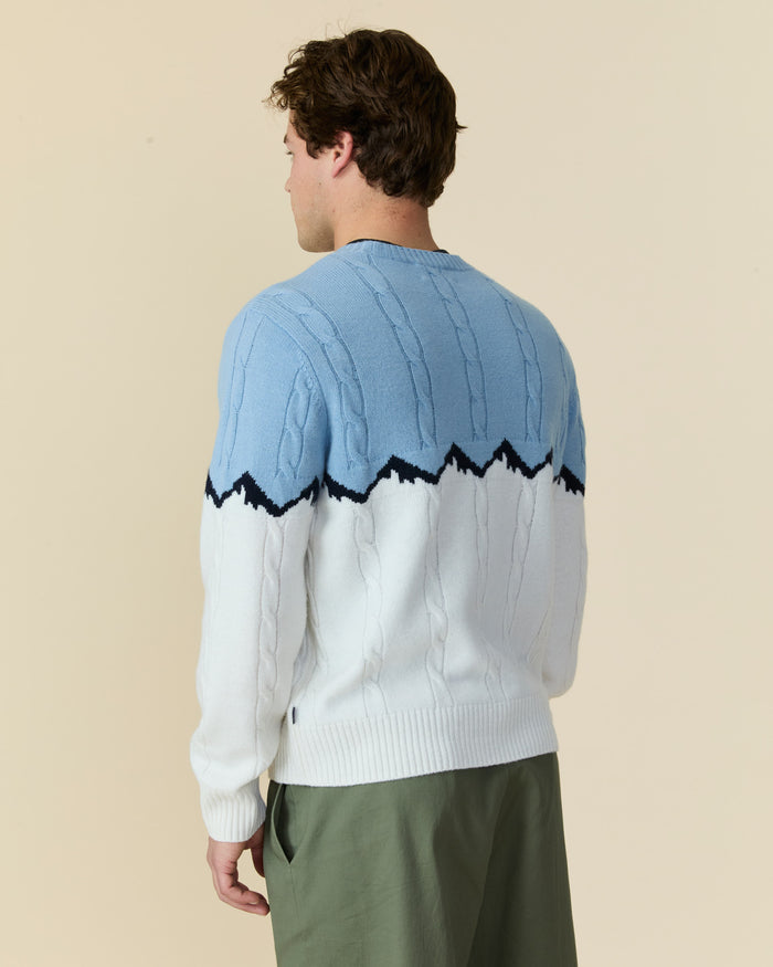 Cashmere Apres Skis Cable Knit Sweater Blue Multi