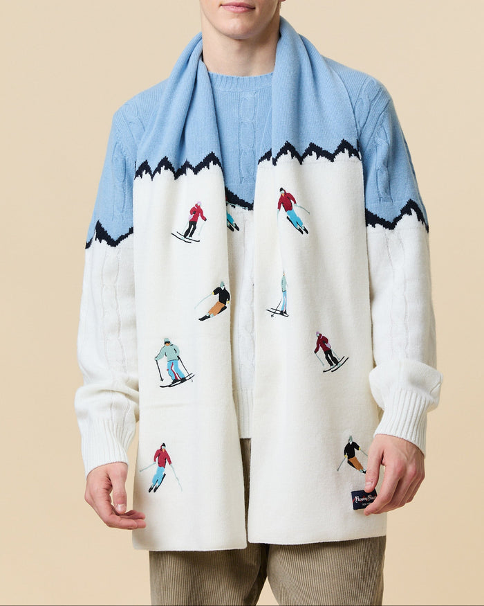 Cashmere Apres Skis Cable Knit Sweater Blue Multi