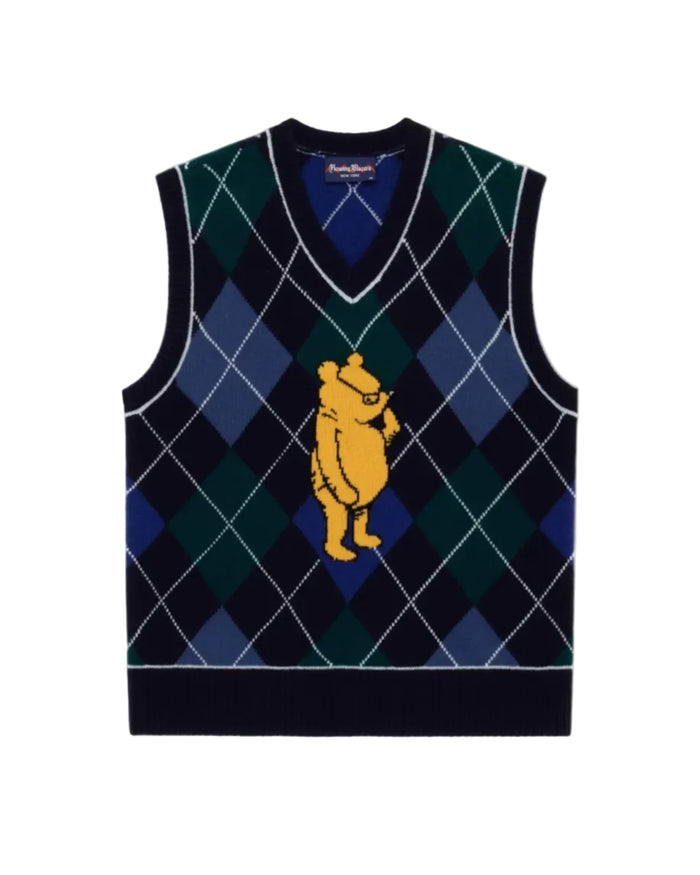 Cashmere Argyle Pooh Sweater Vest Navy Argyle