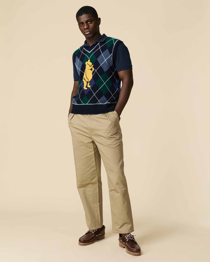 Cashmere Argyle Pooh Sweater Vest Navy Argyle
