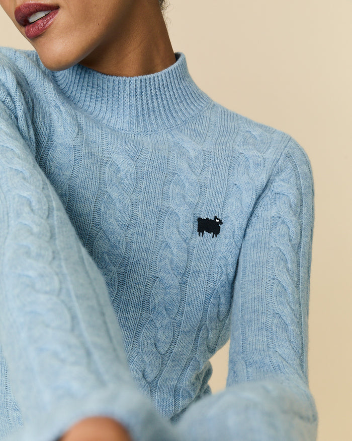 Cashmere Cable Sheep Turtleneck Blue