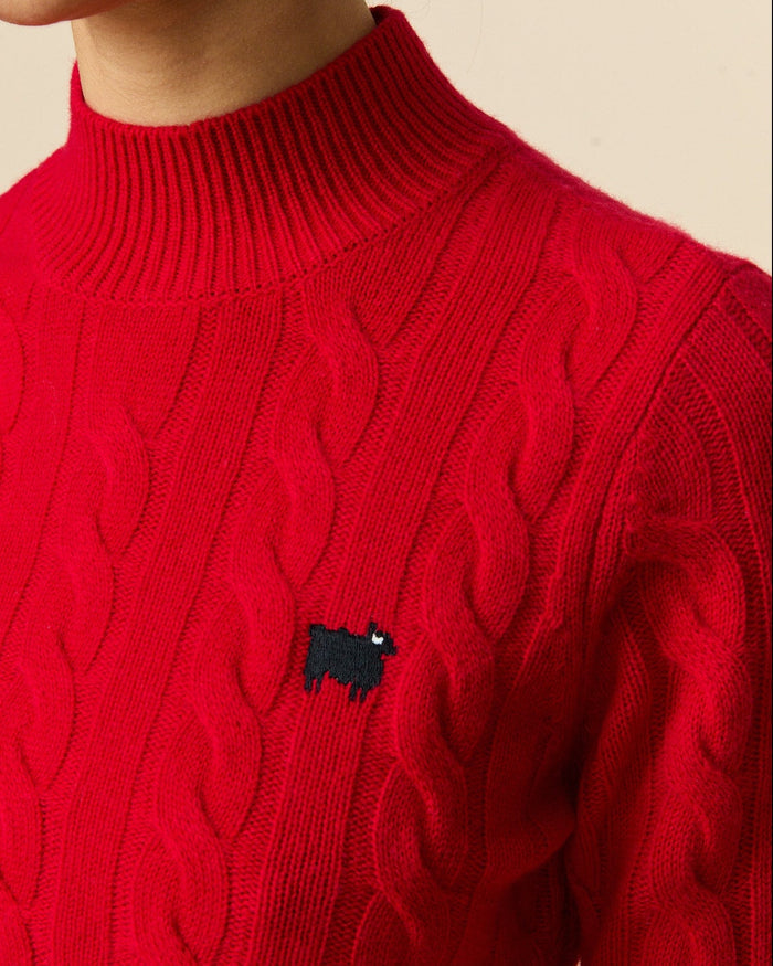 Cashmere Cable Sheep Turtleneck Diana Red