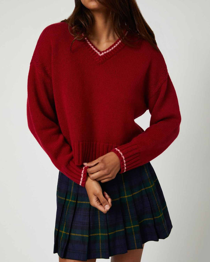Cashmere Callie V Neck Sweater Wine