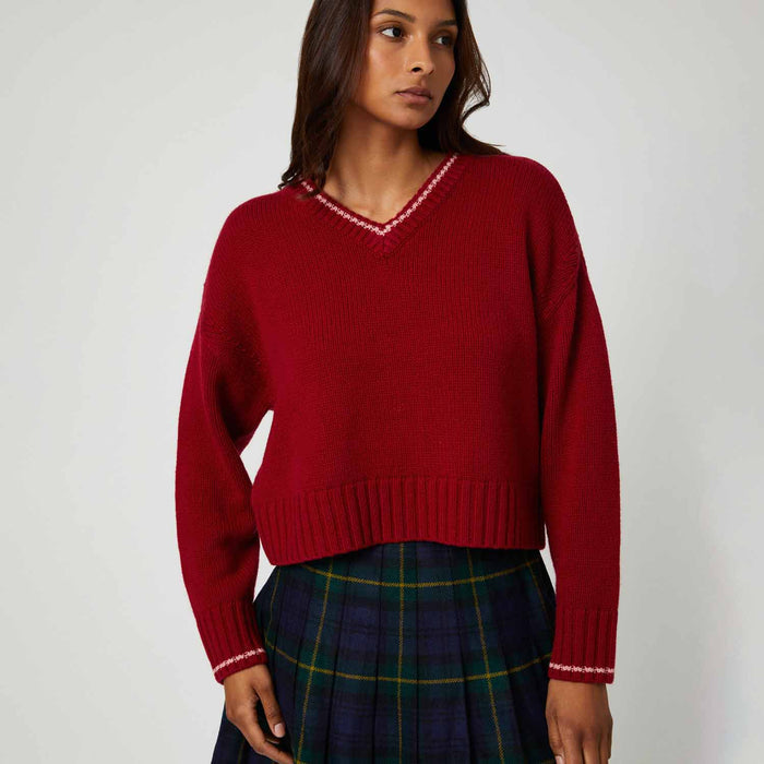 Cashmere Callie V Neck Sweater Wine