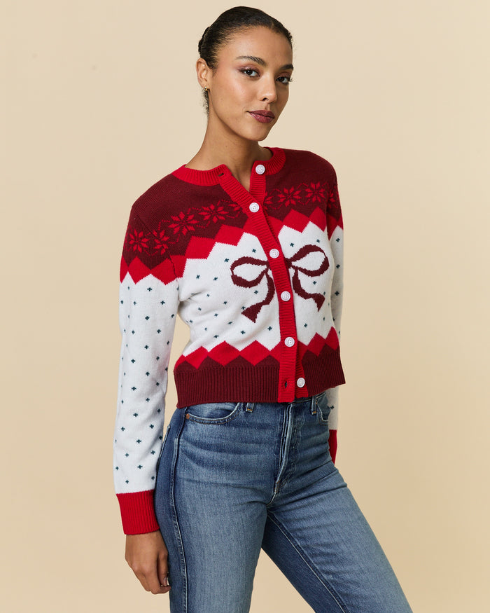 Cashmere Holiday Fairisle Cardigan Red