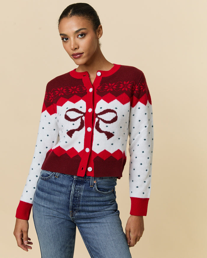 Cashmere Holiday Fairisle Cardigan Red