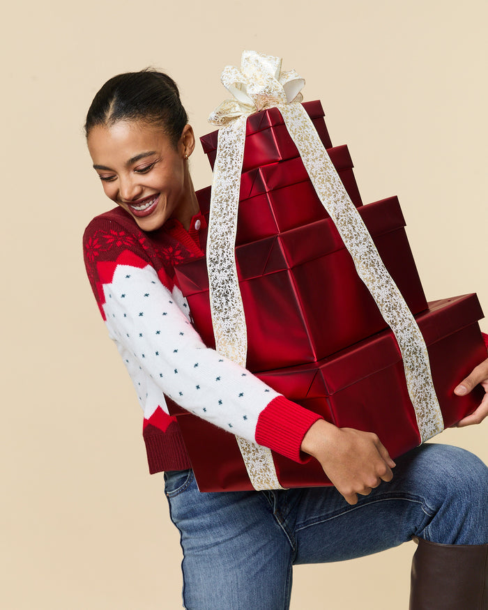 Cashmere Holiday Fairisle Cardigan Red
