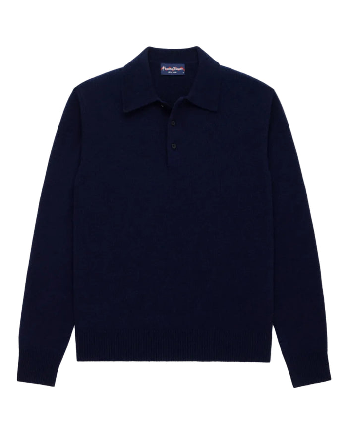 Cashmere Long Sleeve Sweater Polo Navy