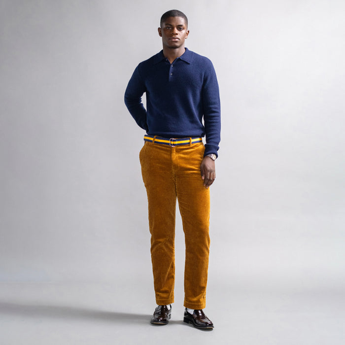 Cashmere Long Sleeve Sweater Polo Navy