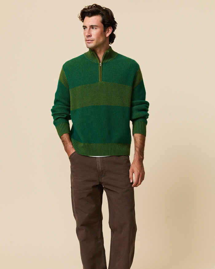 Cashmere Quarter Zip Ottoman Rib Sweater Green