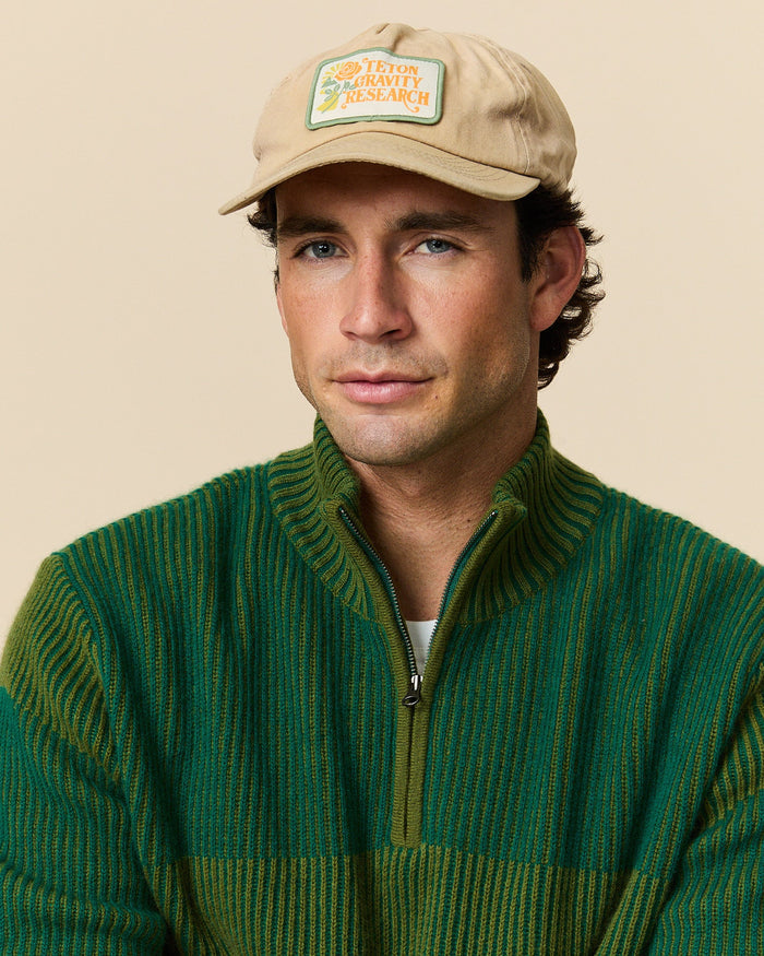 Cashmere Quarter Zip Ottoman Rib Sweater Green