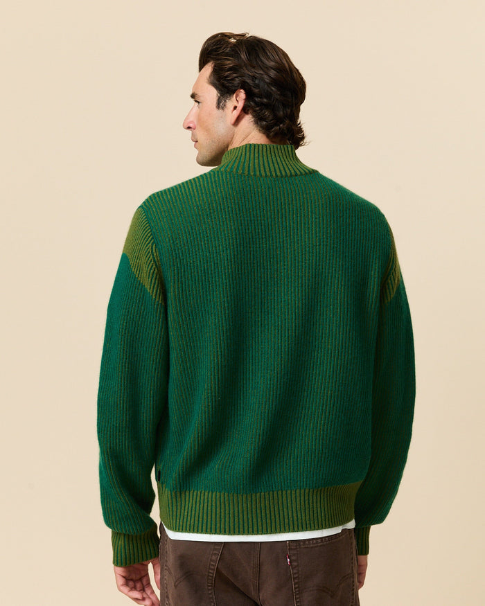 Cashmere Quarter Zip Ottoman Rib Sweater Green