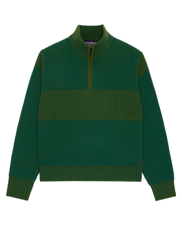 Cashmere Quarter Zip Ottoman Rib Sweater Green