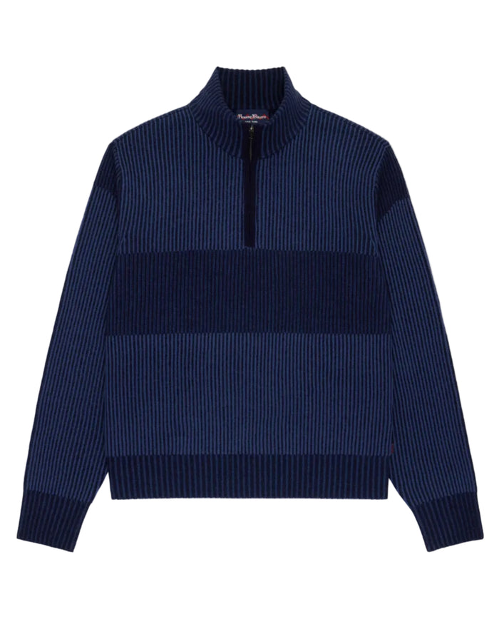 Cashmere Quarter Zip Ottoman Rib Sweater Navy
