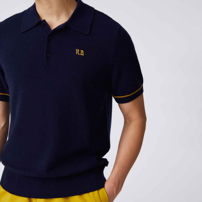 Cashmere Short Sleeve Polo Navy