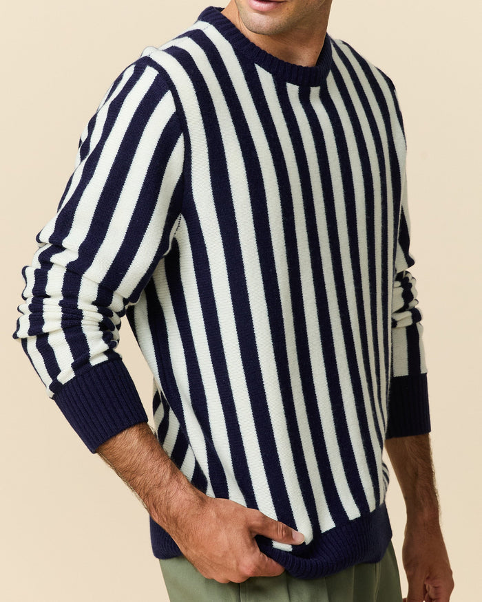 Cashmere Striped Sweater Navy and Cream Stripe